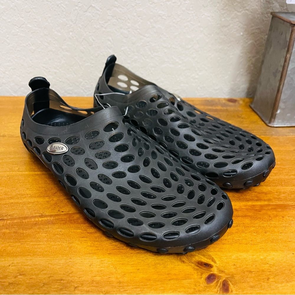 Women's Black Slip-On Perforated Sandals